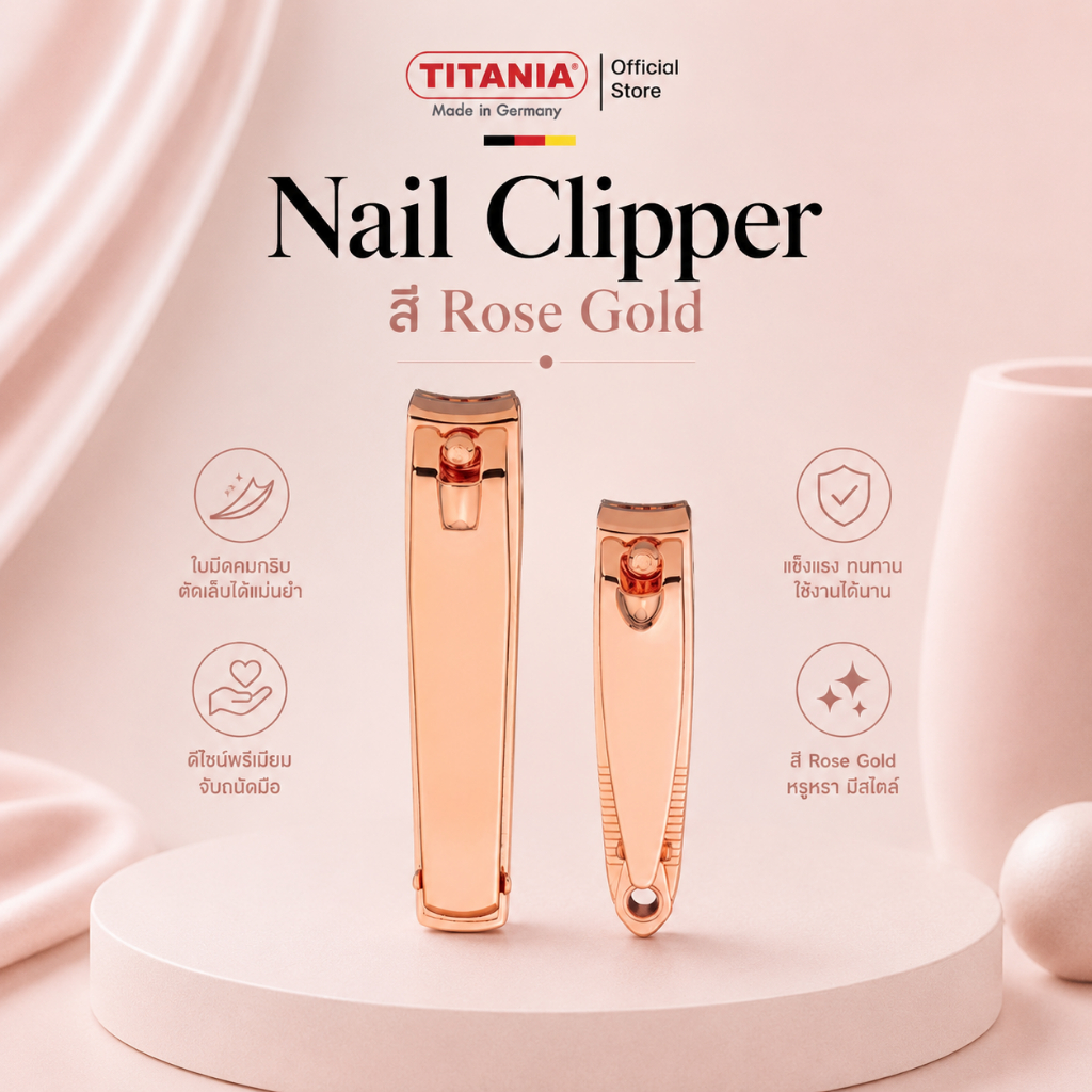 TITANIA กรรไกรตัดเล็บ สแตนเลส เคลือบโรสโกลด์ ขอบคมพิเศษ นำเข้าจากประเทศเยอรมันนี