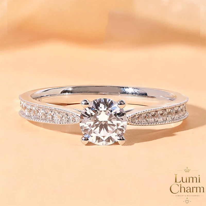 LC+แหวนเงินแท้ S925 แหวนผู้หญิง ปรับขนาดได้ ประดับเพชรเซอร์คอน แหวนหมั้น แหวนแต่งงาน ของขวัญแฟน