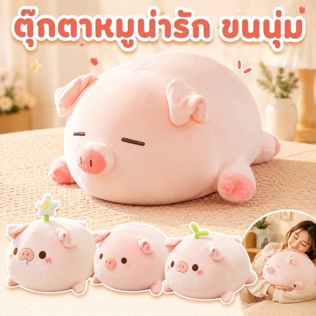 COD ตุ๊กตาหมูนุ่มฟู หมอนข้างน่ารัก ขนนุ่มสุดๆ กอดนอนสบาย ฝันดี  ตุ๊กตาปลอบใจ เนื้อนิ่มไม่แบน พร้อมส่ง