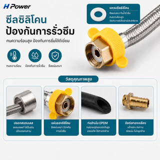 🔥 H Power 🔥 สายน้ำดีสแตนเลส SUS304 แท้ พร้อมข้อต่อทองเหลือง F1/2" ใช้ได้กับ เครื่องทำน้ำอุ่น ก๊อกอ่างล้างหน้า 40ซม-200ซม