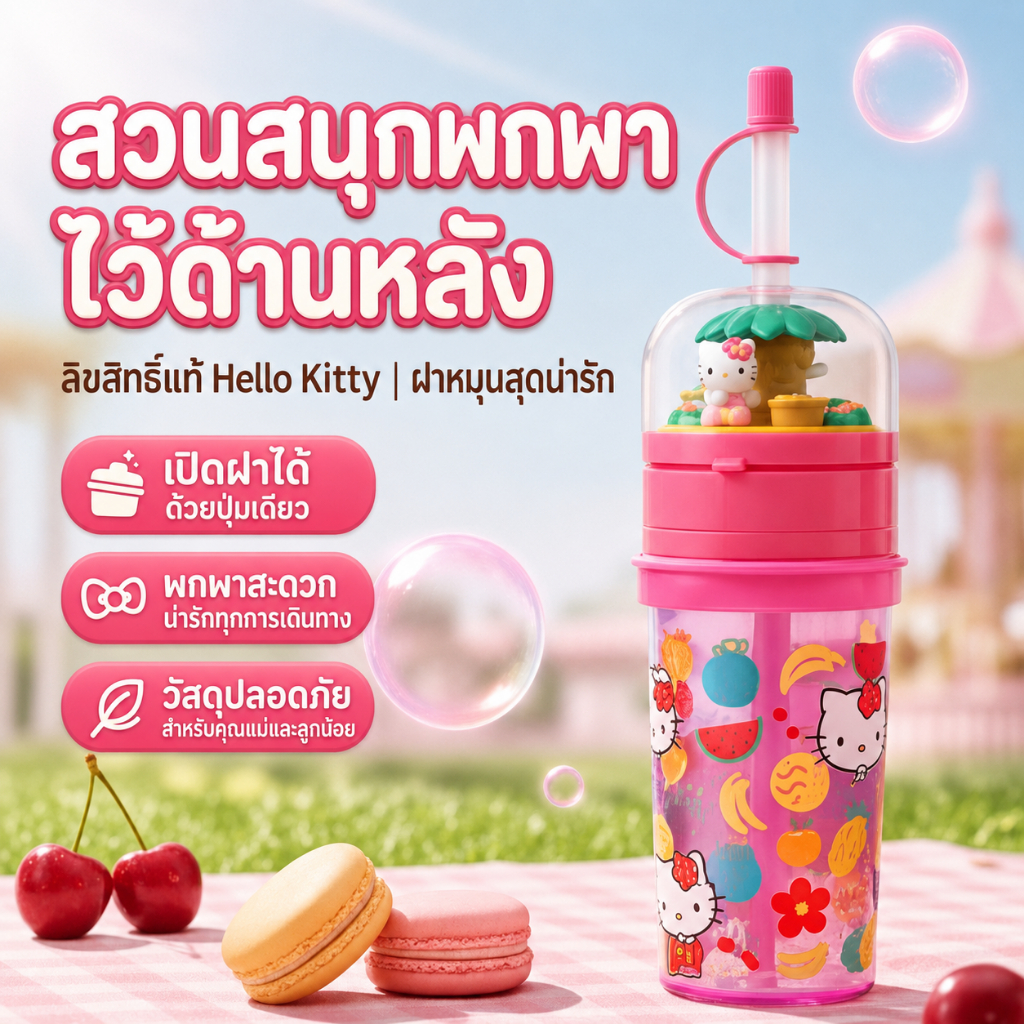 ขวดน้ำ Hello Kitty พร้อมหลอดดูดหมุนได้ ดีไซน์น่ารัก พกพาสะดวก ความจุขนาดใหญ่ เหมาะสำหรับเด็กผู้หญิง