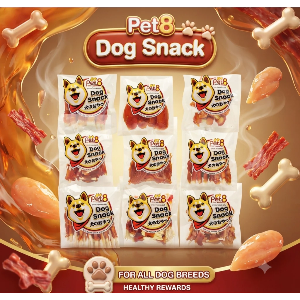 PET8 สันในไก่สไลด์เจอกี้ 225gแพ๊คขนาดกลาง chicken jerky medium pack 150-165g