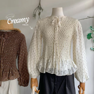 Loafy ruffle top ˖ ࣪(polka dot+3สีใหม่) ౨ৎ -สม็อคช่วงตัวด้านหน้า และหลัง -หายห่วงเรื่องความบาง มาพร้อมซับในทั้งตัว