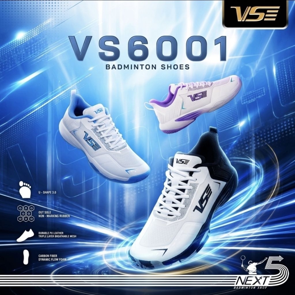 VS6001 รองเท้าแบดมินตัน ของแท้ น้ำหนักเบา กันลื่น สีดำ สีฟ้า สีม่วง พร้อมส่ง