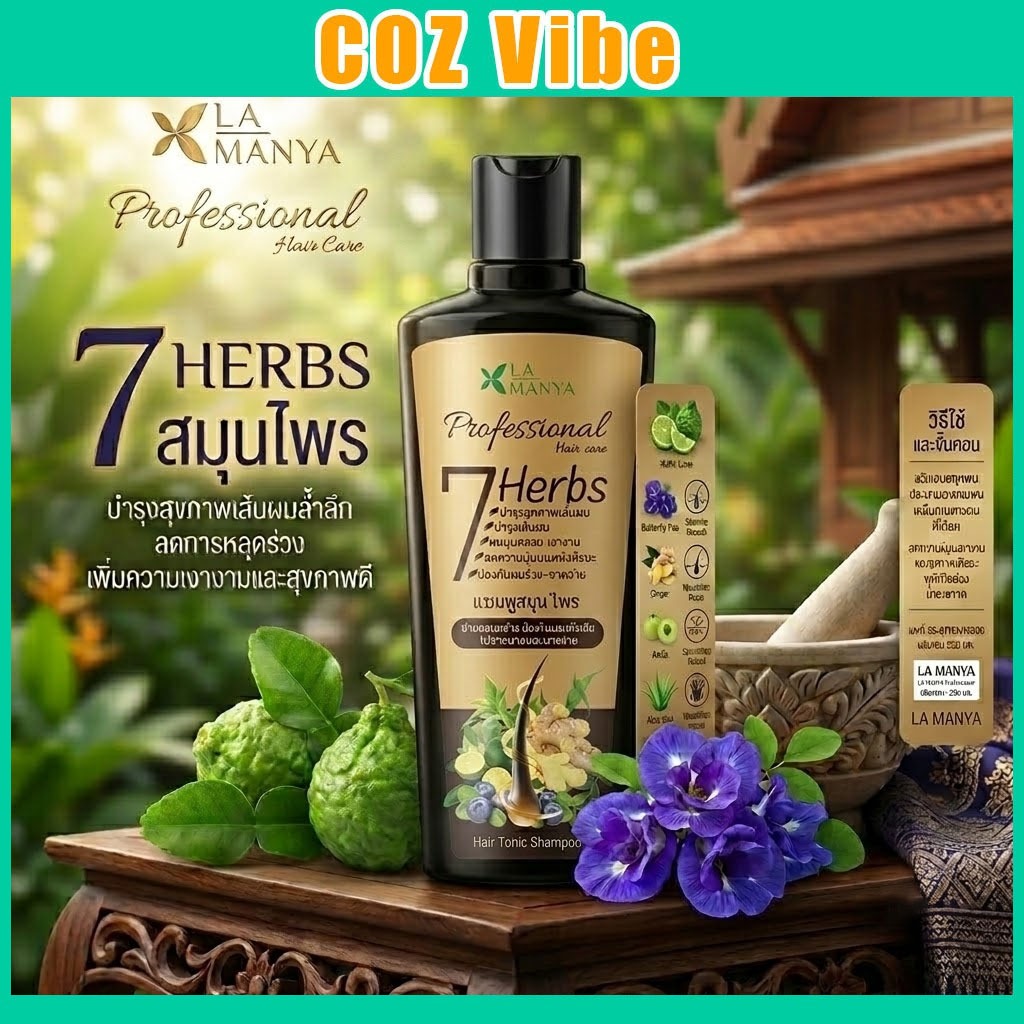 7Herbs Shampoo 225ml แชมพูสมุนไพร ลดผมขาดหลุดร่วง เร่งผมยาว กระตุ้นเส้นผมงอกใหม่ สกัดจากสมุนไพรสด7ชนิด ถนอมเส้นผม