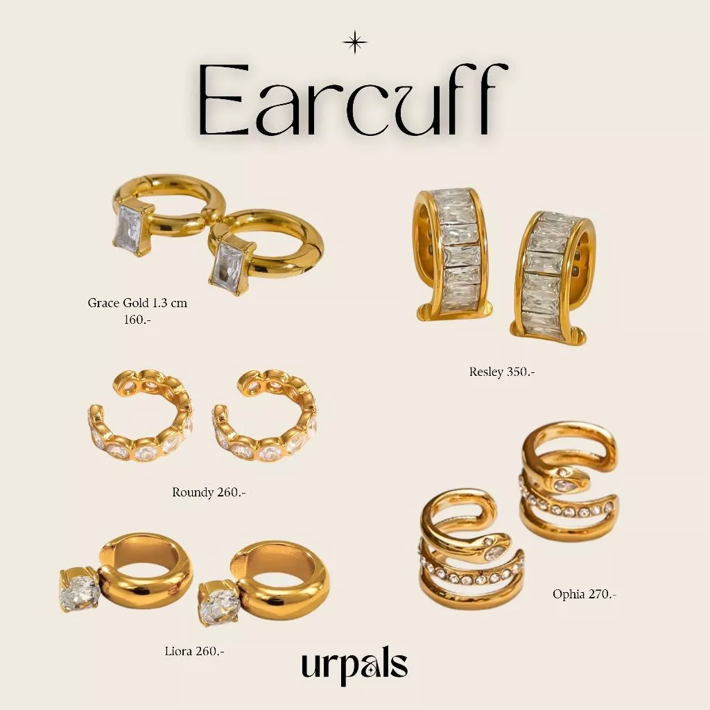 URPALS ต่างหู Ear cuff Stainless ชุบทอง 18K ฝังเพชร Diamond CZ ไม่ลอกไม่ดำ