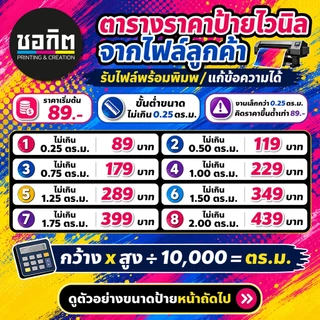 ป้ายไวนิลพร้อมออกแบบฟรี สำหรับร้านค้า พิมพ์สีสด เย็บขอบ เจาะตาไก่