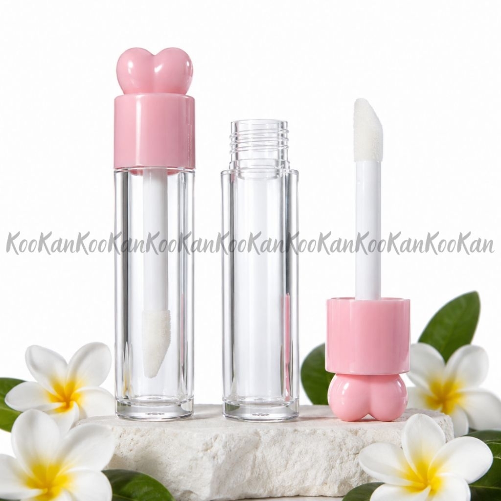 พร้อมส่ง หลอดลิป หลอดคอนซิลเลอร์ หลอดเครื่องสำอาง แปรงใหญ่หัวตัด ฝาหัวใจ ขนาด 5 ml