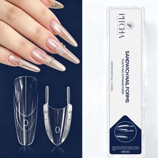 PITCHA SANDWICH NAIL FORMS แม่พิมพ์ต่อเล็บ 2 ชั้น PVC 120 ชิ้น 15 ขนาด (เลือกทรง SNF-05 / SNF-06)