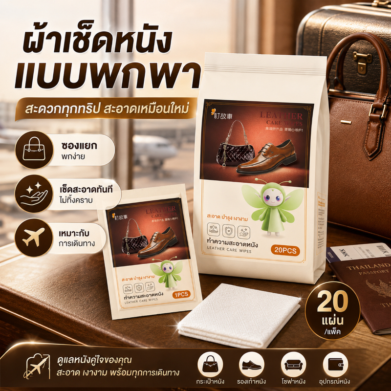 ผ้าเช็ดรองเท้าหนัง ผ้าเช็ดกระเป๋าหนัง ทำความสะอาดพร้อมบำรุง คืนความใหม่เหมือนเดิม