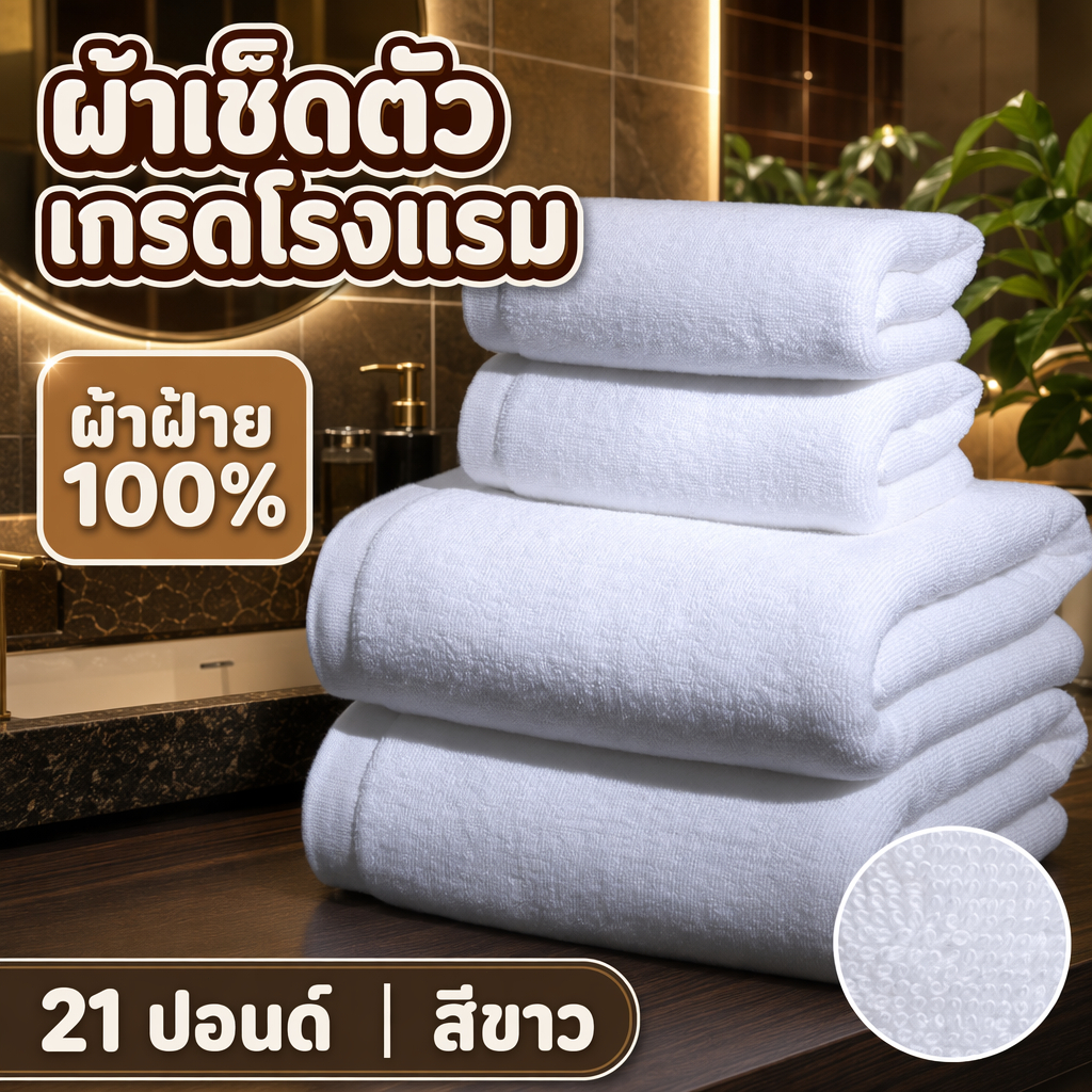 ผ้าเช็ดตัว เกรดโรงแรม ขั้นสูง Cotton 100% ราคาส่ง วัสดุหนาและนุ่ ผ้าขนหนู ขนาดใหญ่พิเศษ ขนาด 21ปอนด์