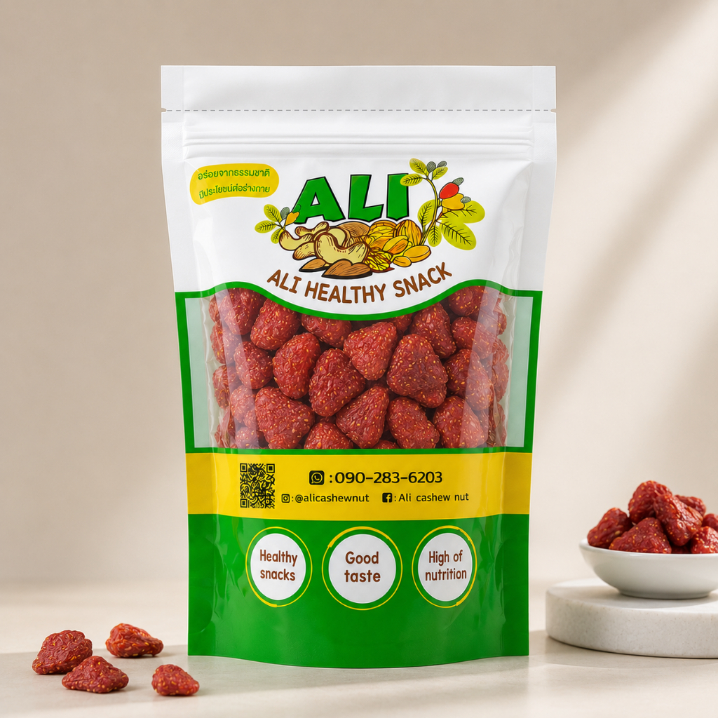 Dried Strawberries สตรอว์เบอร์รี่อบแห้ง เปรี้ยวหวานจากลูกแท้ๆ จี๊ดจ๊าดชื่นใจ ลูกใหญ่ เนื้อนุ่มหนึบ ไม่แข็ง สตรอเบอรี่
