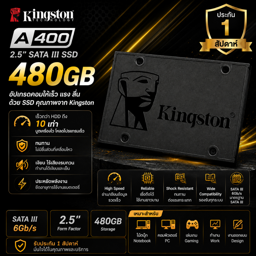 (SSDมือสอง) Kingston A400 480GB SSD 2.5" SATA 3 (มือสอง สภาพนางฟ้า) สุขภาพ 97%