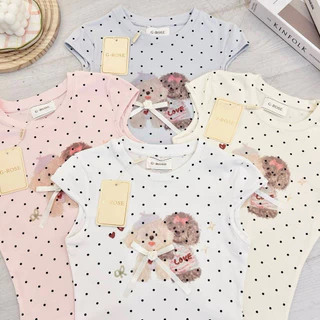 G-Rose 🌹new เสื้อคอกลมแขนสั้นสกีนลายน้องหมาดีเทลแขนเว้านิดๆผ้ายืดลายจุดPolkadot