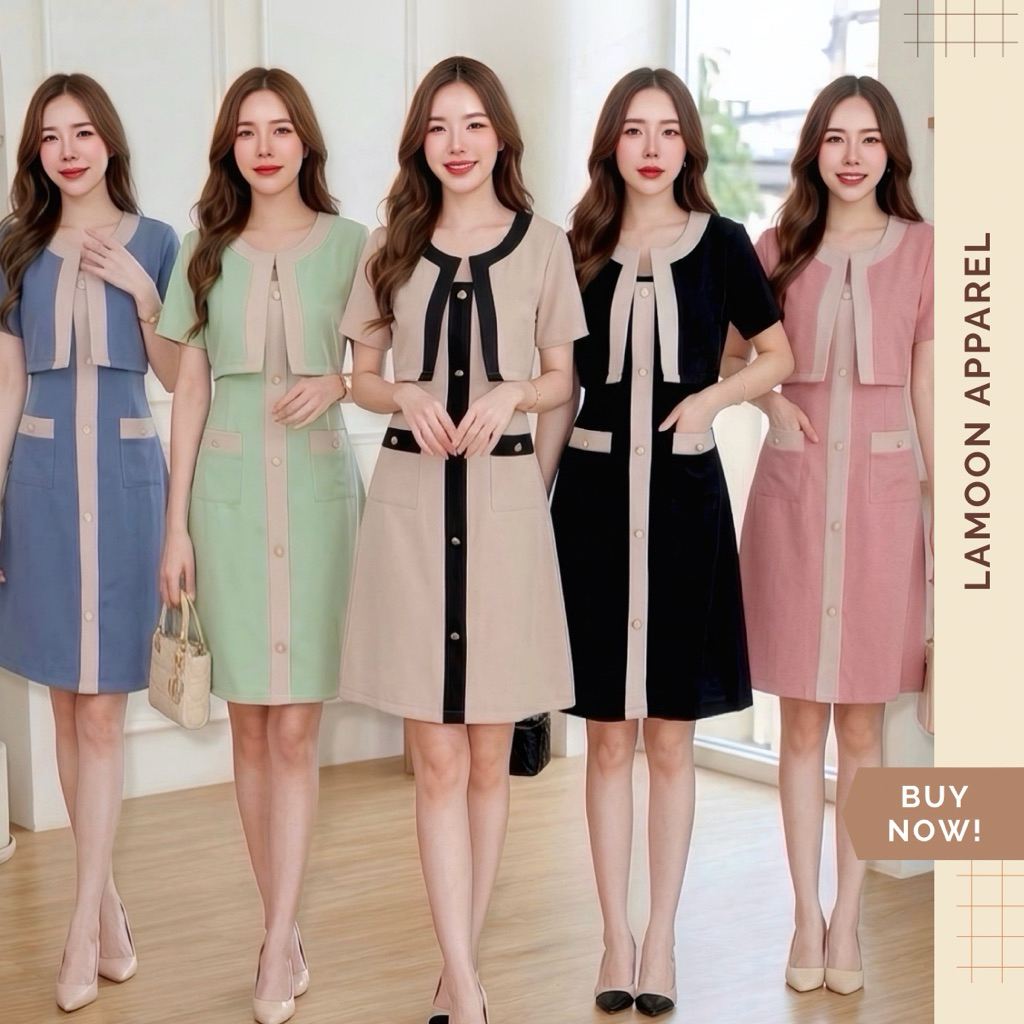 [พร้อมส่ง] Ronda dress เดรสทูโทนแต่งเสื้อครอปกระเป๋าหน้า  ป้าย VERA ชุดไปงานแต่ง ชุดไปคาเฟ่ by Lamoon apparel