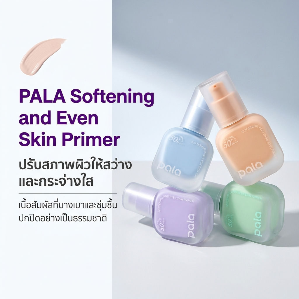 PALA Softening and Even Skin Primer 30ml ไพรเมอร์เบสเนื้อบางเบา กันแดด เบลอรูขุมขน ปรับผิวสว่าง 4สี ของแท้100% พร้อมส่ง
