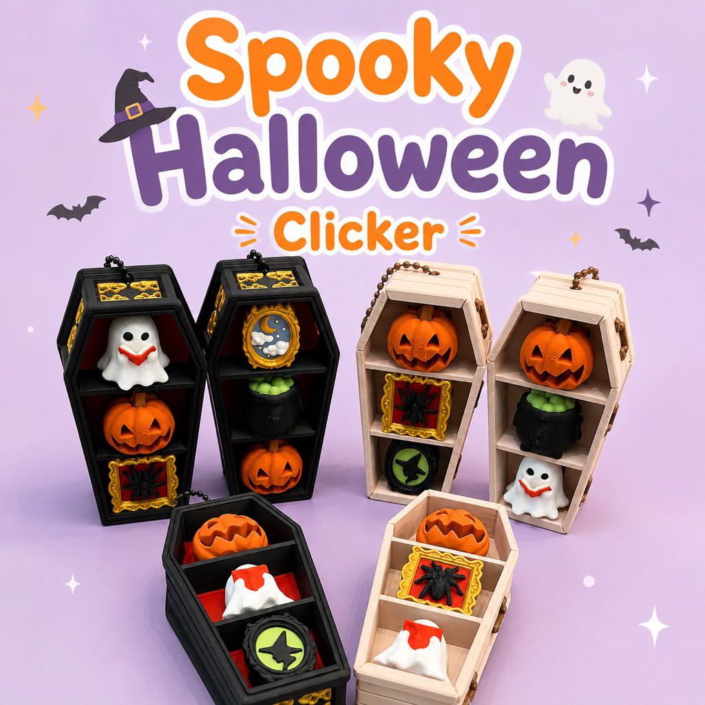พร้อมส่ง !! Spooky Halloween Coffin Clicker Keychain | พวงกุญแจ Clicker โลงศพฮาโลวีน 3D Print ของขวัญ Halloween Kawaii
