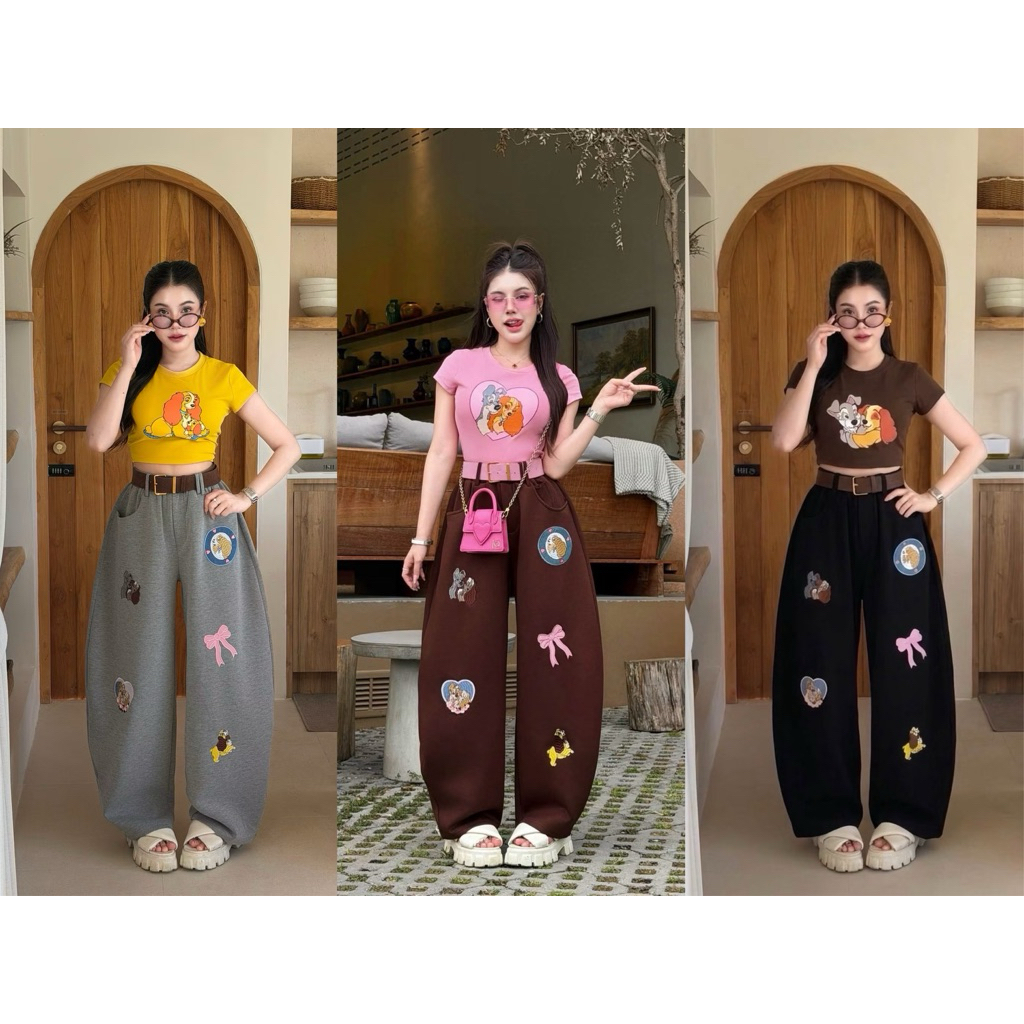 Jidapa ,Valley   girl เซต 3 ชิ้น Setผ้าวอม+กางเกง+เสื้อ+เข็มกลัด Size.XXL,L💥New 💥
