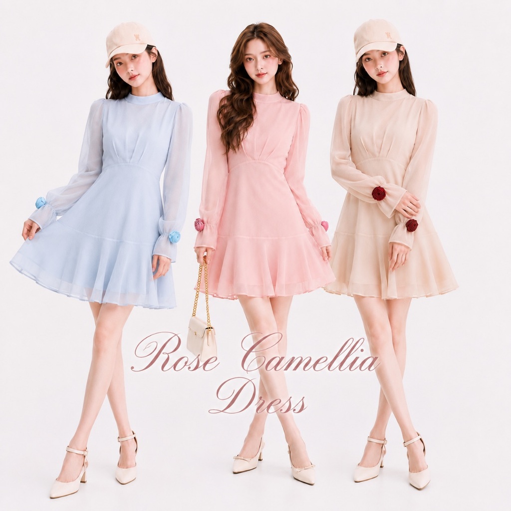 DR0625 LABELLE รุ่น Rose Camellia Dress เดรสออกงาน คาเฟ่