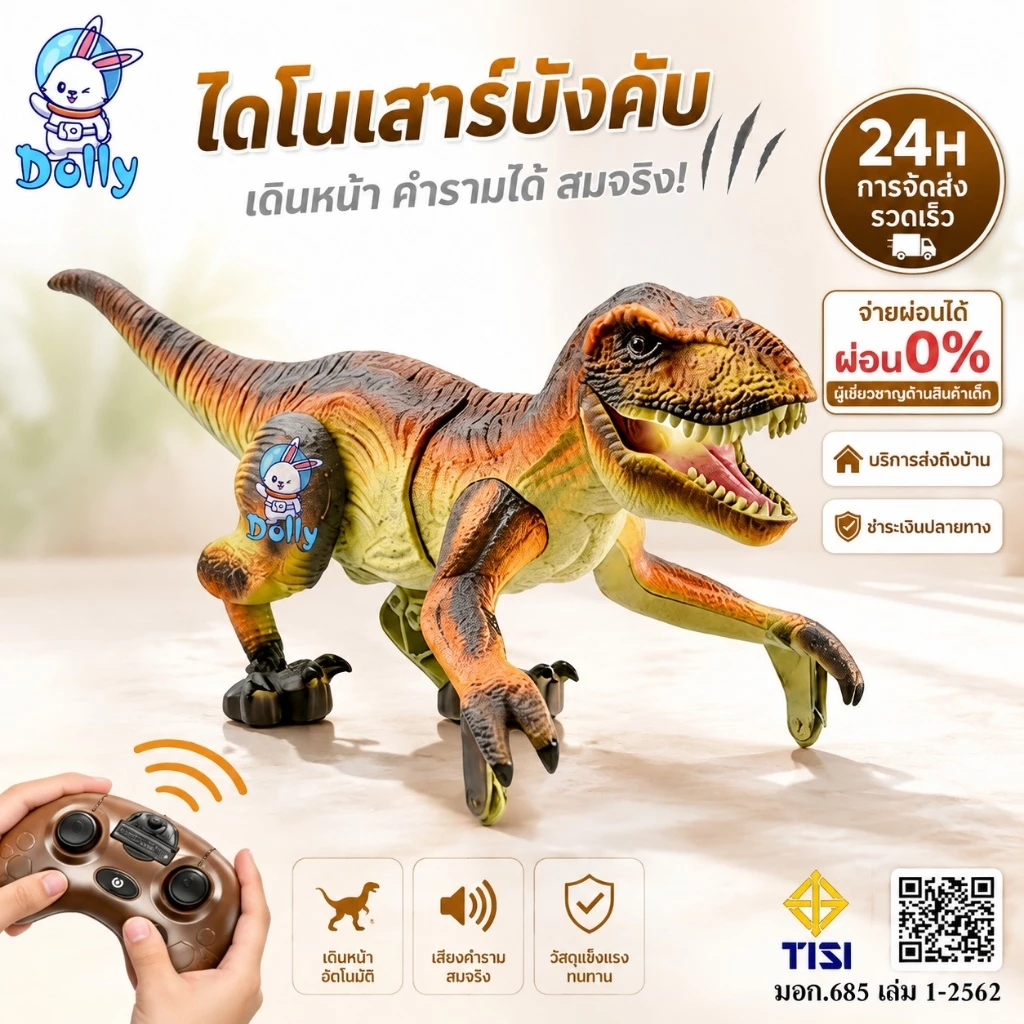 Dolly ไดโนเสาร์รีโมทคอนโทรล 2.4GHz มีไฟและเสียง ของเล่นเด็กสุดมันส์