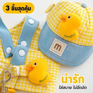 ชุดแมว 3pcs สายจูงแมว สายจูงสุนัข ชุดหมา กลางแจ้ง ระบายอากาศได้ดีและสะดวกสบาย สายจูง
