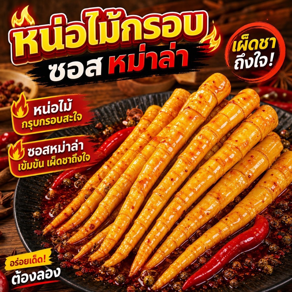 หน่อไม้หม่าล่าสุดแซ่บ เผ็ดชาลิ้น หอมเครื่องเทศ เคี้ยวมัน กรุบกรอบ ขนาด 60 กรัม