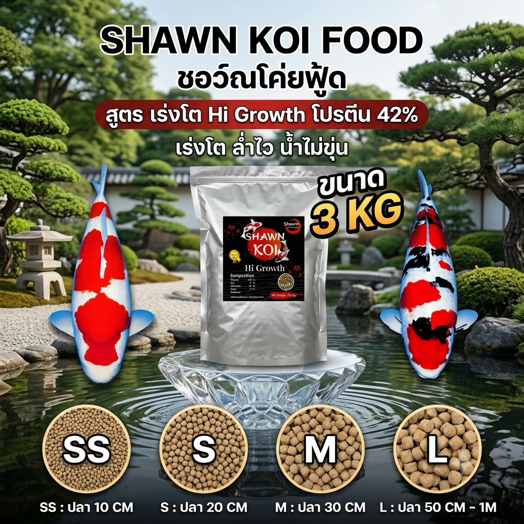 อาหารปลาคาร์ป🥇น้ำไม่ขุ่น🥇สูตรล่ำไว🏆มีของแถม🏅3kg-5kg-10 kgสูตรเร่งโตโปรตีน42%ราคาดีที่สุด