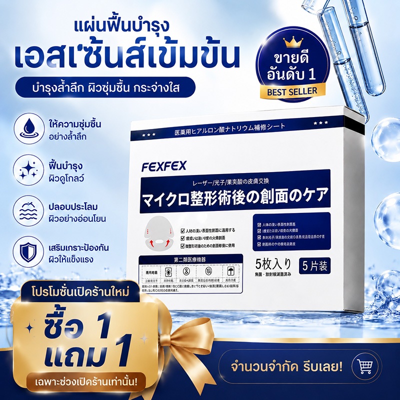 มาส์กหน้า เติมความชุ่มชื้น ปลอบประโลมผิว บำรุงผิว กระจ่างใส ผิวเนียนนุ่ม ฉลองเปิดร้านใหม่ โปรโมชั่นสุดพิเศษ ซื้อ 1 แถม 1