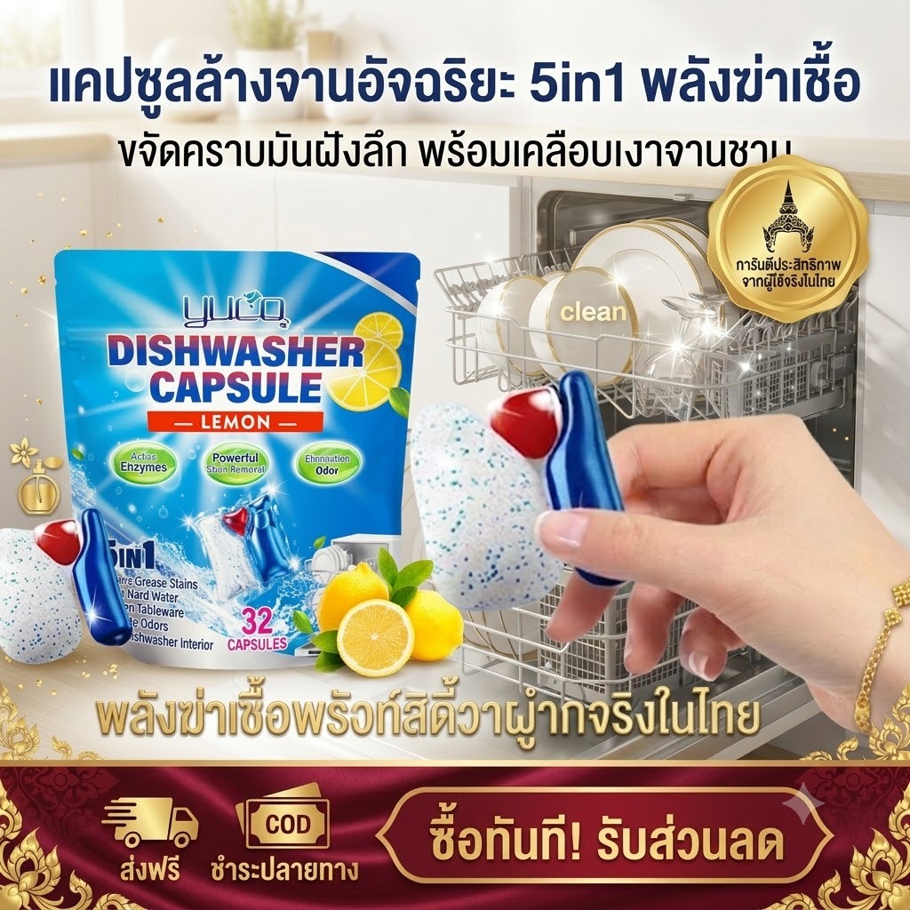 เม็ดล้างจาน 32 เม็ด สูตรเข้มข้น ขจัดคราบมันได้ใน 1 ครั้ง ไม่ต้องขัดซ้ำ