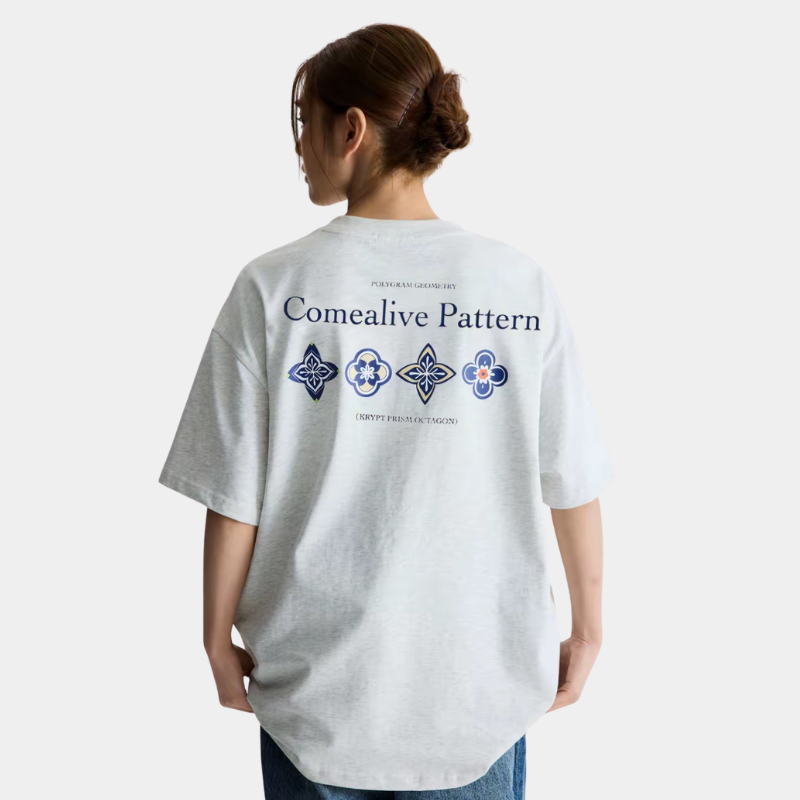 【ส่งไว 24ชม.】COME ALIVE เสื้อยืดผู้ชาย เสื้อยืดแฟชั่น เสื้อยืดโอเวอร์ไซส์ แขนสั้น คอกลม ผ้าคอตตอน ลายเรขาคณิต พิมพ์นูน