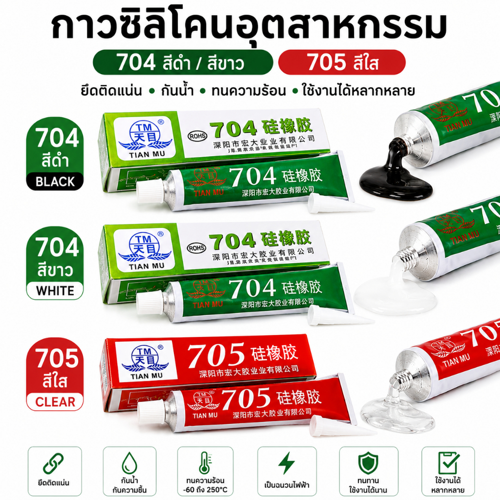 [พร้อมส่งจากไทย] กาวซิลิโคนระบายความร้อน 704 กันน้ำ ติดดี ทน