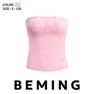 Bemingtop1259(S-4XL)-Tube Top - เกาะอกดีไซน์เรียบแต่งผ้าลูกไม้บริเวณช่วงอก