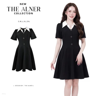 Thealner -AN492 (เดรสแขนสั้นคอปกแต่งกระดุมหน้า )