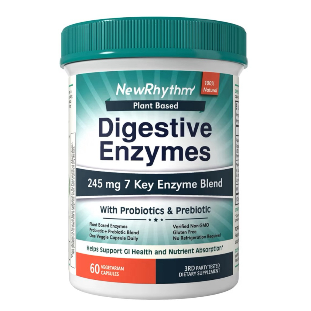 [ NEW RHYTHM ]❇️ DIGESTIVE ENZYMES ( 245 mg 7 Key Enzymes Blend )( 60 VEGETARIAN CAPSULES )