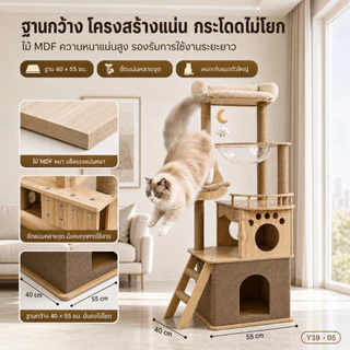 [FurryJoy]คอนโดแมว 150cm หลุมอวกาศใสใหญ่พิเศษ ไม่โยก ไม่ติดขน รับแมวตัวใหญ่ 1-3 ตัว แข็งแรง ทนทาน