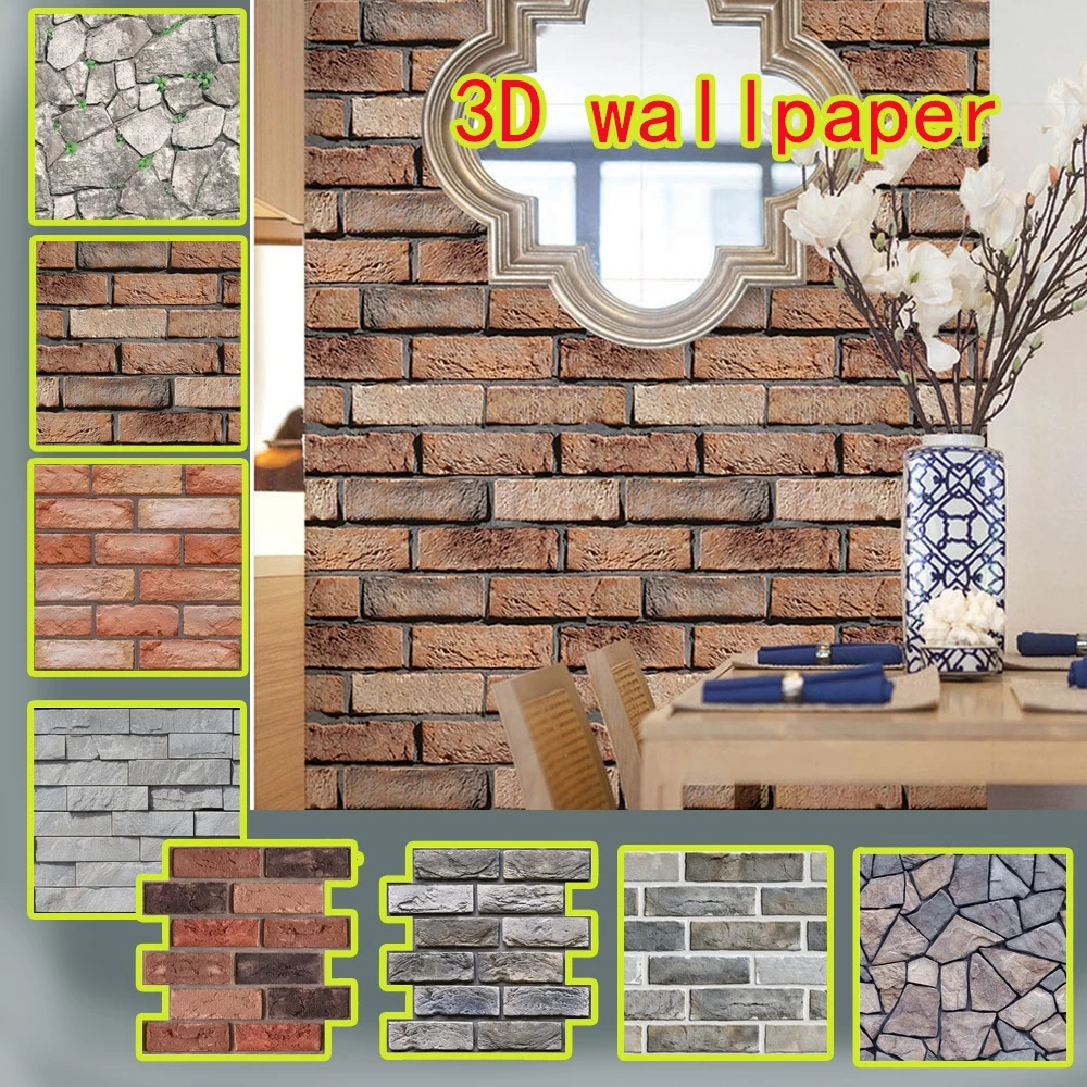 สติกเกอร์วอลเปเปอร์ลายอิฐ PVC 3D Wallpapper แผ่นใหญ่ 30x30cm มีกาวในตัว กันน้ำ ติดผนังคอนกรีต ตกแต่งผนัง