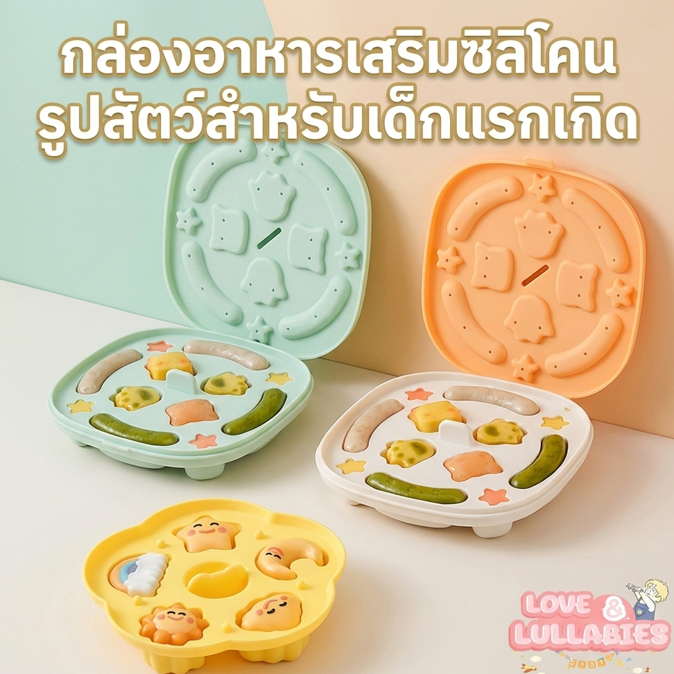 [สไตล์ฮอต] Love&Lullabies บล็อคซิลิโคนเก็บอาหารเด็ก บล็อคซิลิโคนแช่แข็ง พร้อมฝาปิด รูปสัตว์ ถาดน้ำแข็ง พร้อมส่ง