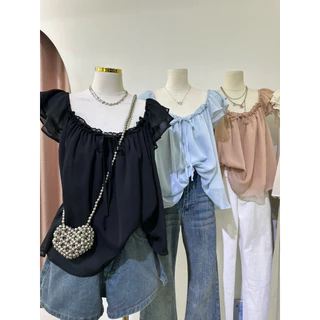 เสื้อแขนระบายผ้าพริ้วทรงปล่อยใส่สบาย