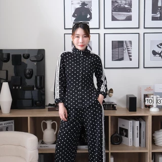 Lawyer Store | [767345] [767345-2] (ขายแยกชิ้น) ชุดเซ็ท เสื้อแจ็คเก็ต ลายจุด ชายระบาย กางเกงเอวยืดขายาว ลายจุด แถบข้าง ล