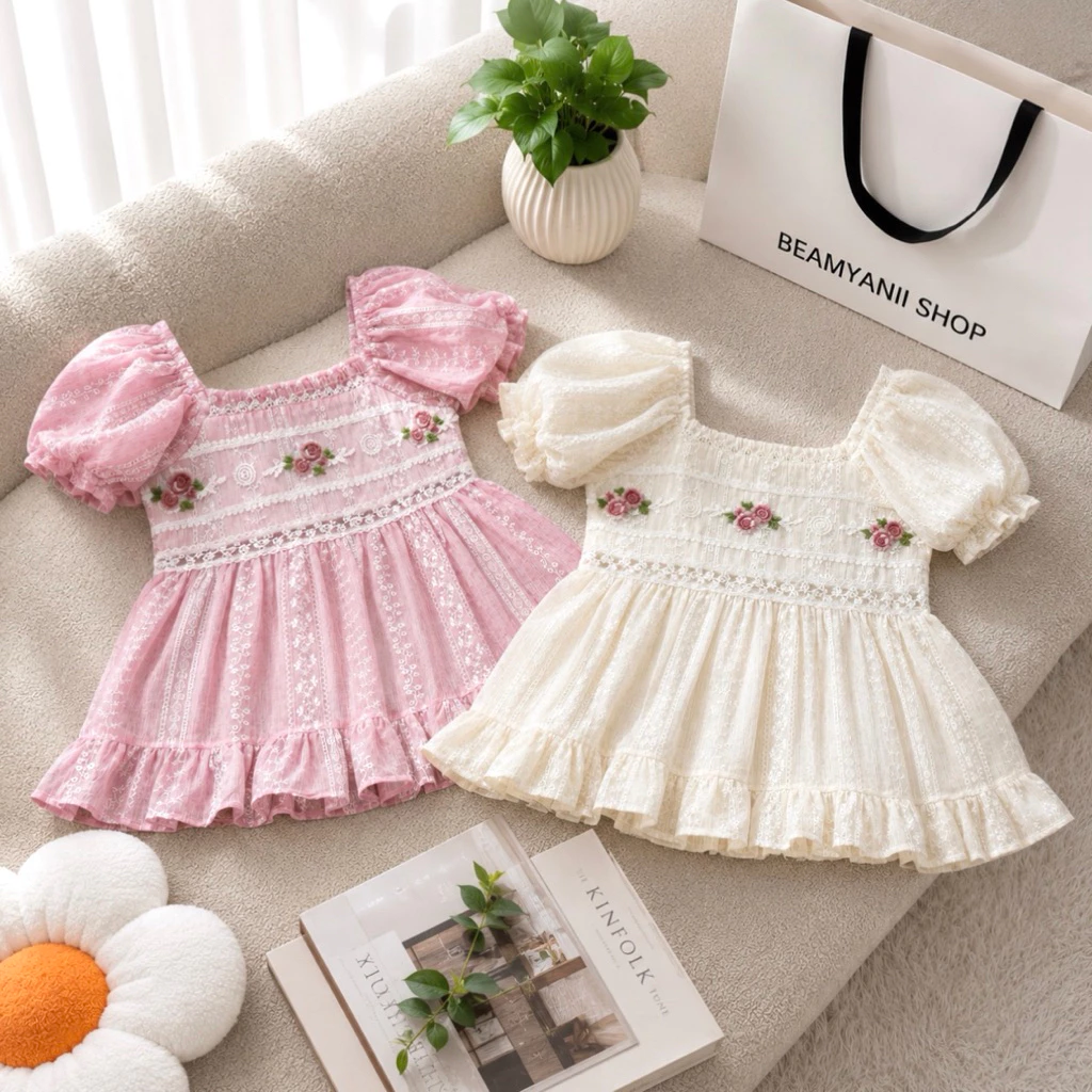 เสื้อแขนตุ๊กตา 34-44 แต่งฉลุลายกุหลาบ ( T85 )