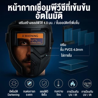 หน้ากากเชื่อมอัตโนมัติ ปรับแสงอัตโนมัติ ถอดออกได้ สายรัดปรับได้ ทนแรงกระแทก ป้องกันใบหน้า สำหรับงานเชื่อมโลหะ