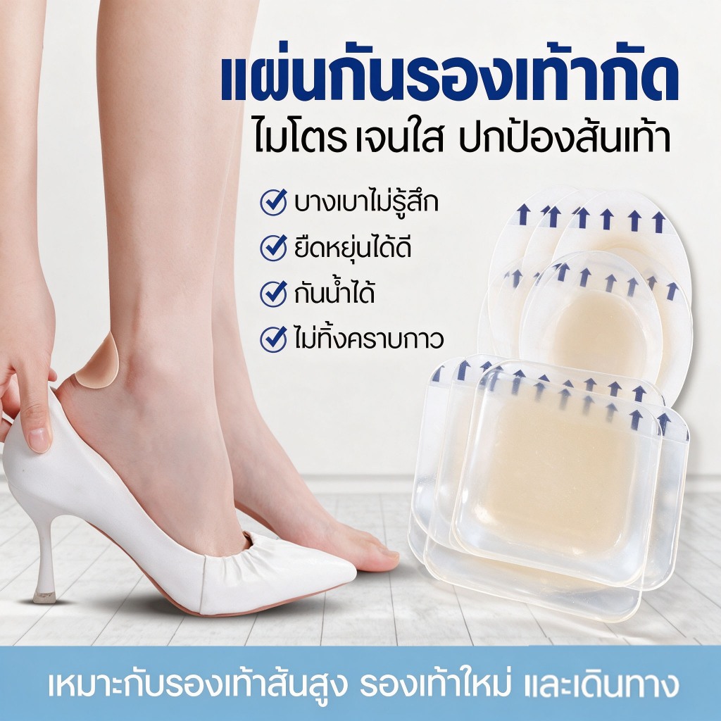 สติกเกอร์เจล แผ่นเจลแปะส้นเท้า แผ่นซิลิโคนกันรองเท้ากัด ป้องกันแรงเสียดทาน มีกาวในตัว