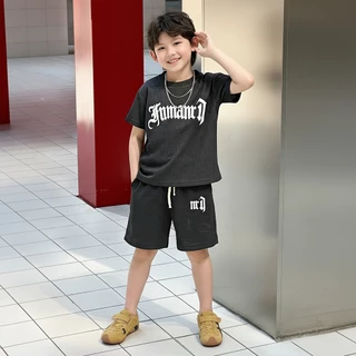 ชุดเซ็ทเด็กแฟชั่น ชุดสูทเด็กผู้ชายสองชิ้น เสื้อแขนสั้นกางเกงขาสั้น ชุดกีฬาแขนสั้นแห้งเร็ว สไตล์เกาหลี