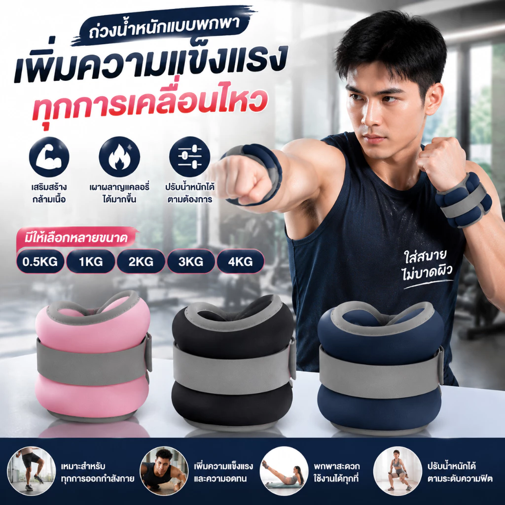 ถุงทรายถ่วงน้ำหนัก(0.5kg-2kg)ถุงทราย ใส่สบาย ระบายอากาศดี พกพากสะดวก เหมาะสำหรับข้อมือและข้อเท้า