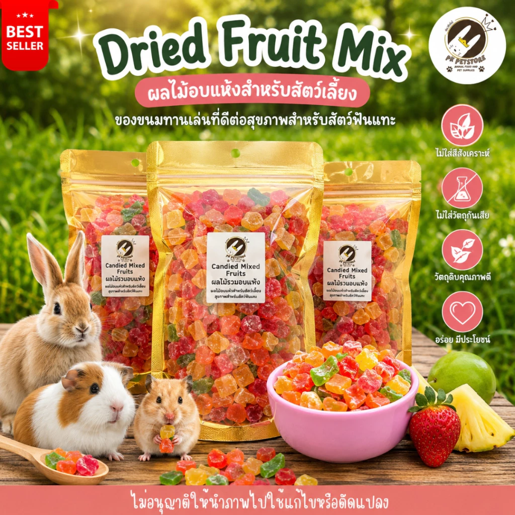 Mixed Fruits ผลไม้รวม อบแห้ง สำหรับสัตว์เลี้ยง​ ขนาด 100-500 กรัม สำหรับกระรอก ชูการ์ไกลเดอร์ หนูแฮมเตอร์