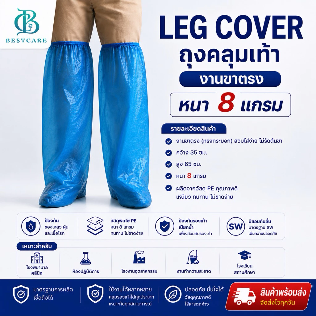 ✔️ส่งไวปานจรวด✔️LEG COVER งานขาตรง ( หนา8แกรม )ป้องกันเชื้อโรคป้องกันน้ำ/น้ำฝน/ฝุ่นละออง