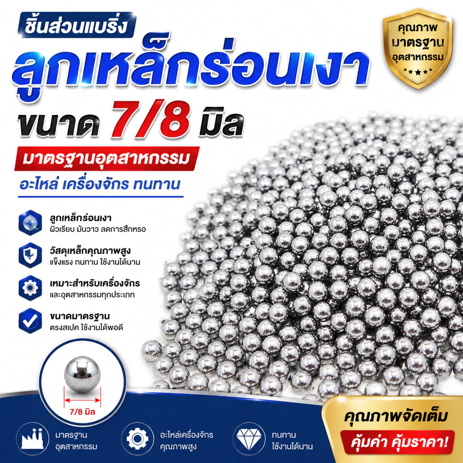 ลูก7-8มิล ลูกเหล็กร่อนเงา ขนาด 7-8mm ถุง 100 เม็ด / ชุด