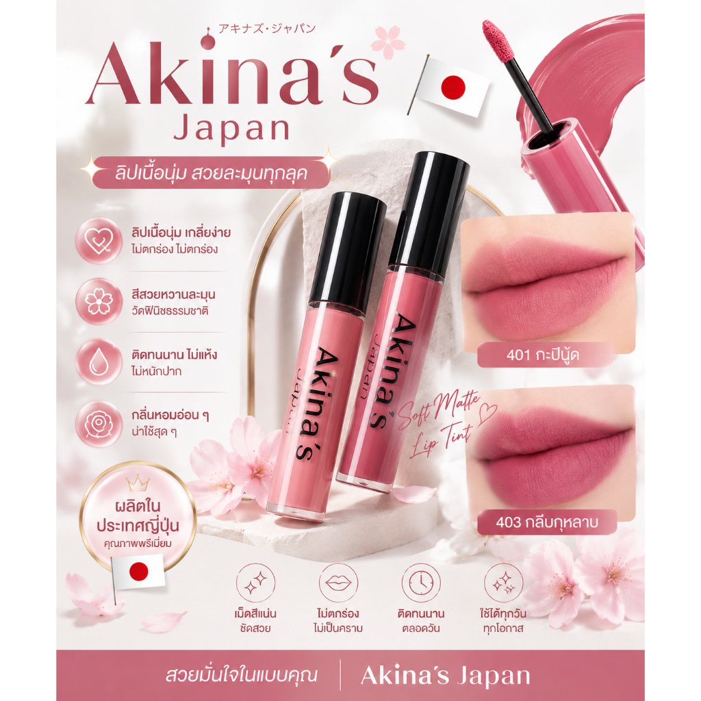 ลิปแมทญี่ปุ่น Akina’s Japan ลิปแมท 3in1 ทาได้ทั้งตา แก้ม ปาก 7.7 กรัม