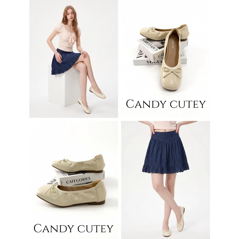 Candy Cutey รองเท้าแบนบาเล่ต์ผู้หญิง หนังนุ่มสุดๆ ใส่สบายไม่เจ็บเท้า ส้นออกแบบป้องกันการถลอกเท้า ดีไซน์เรียบง่ายเข้ากับท