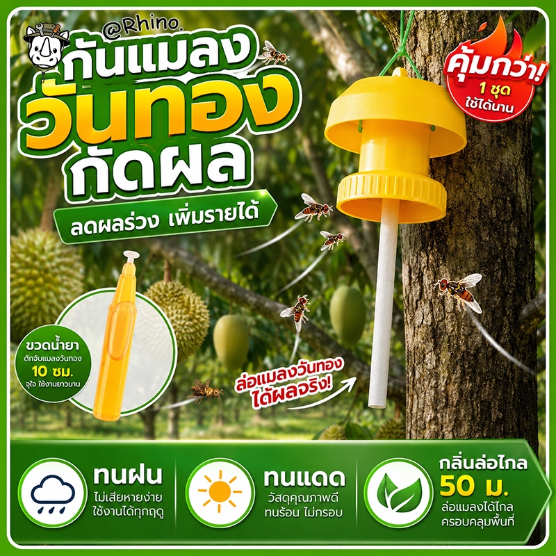 ชุดดักแมลงวันทอง พร้อมสารล่อเมทิลยูจินอล (แมลงวันทองผลไม้ หนอนเจาะผลไม้ พริก มะเขือ ) สำหรับ โรงเรือน แปลงเกษตร สวนผลไม้